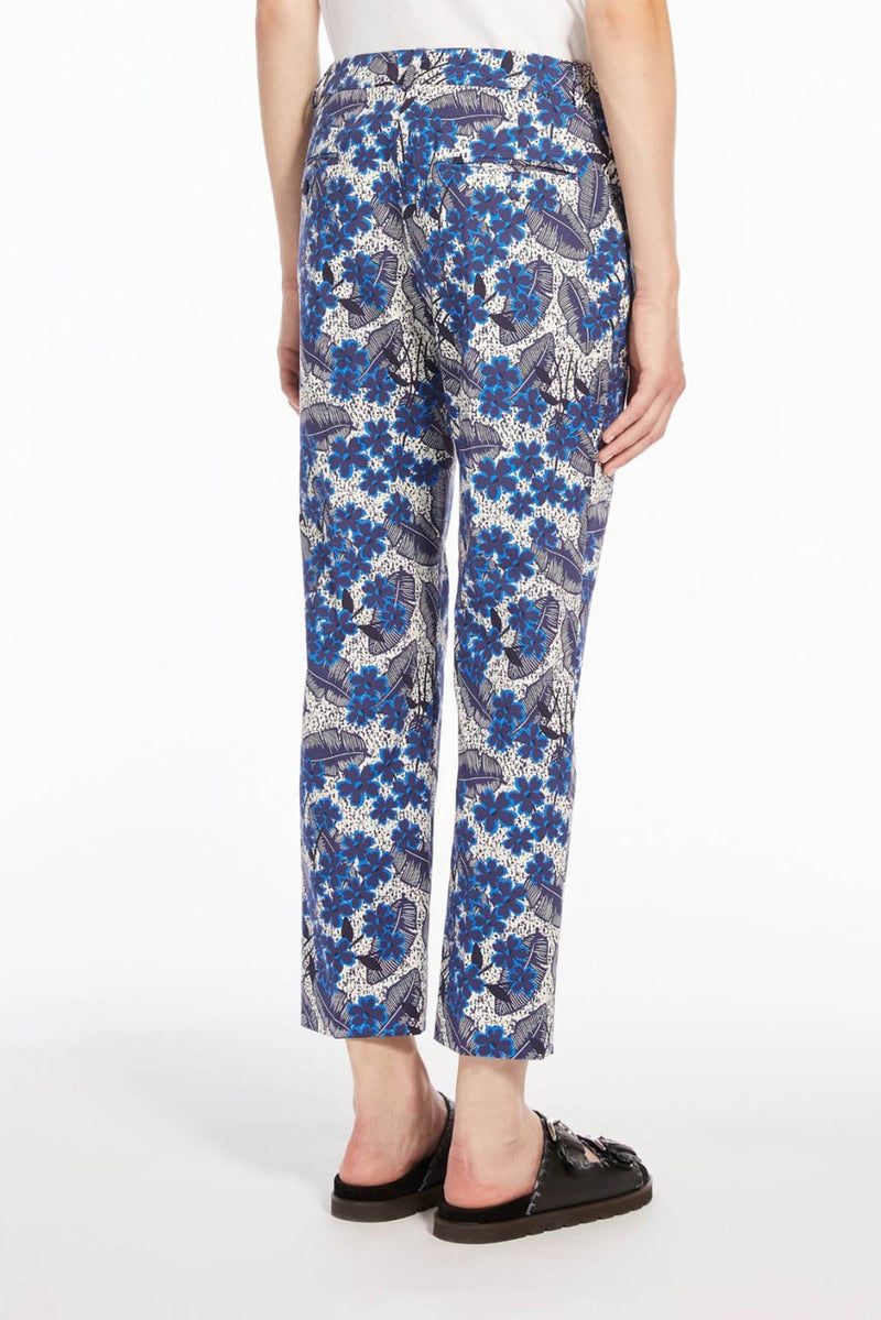 WEEKEND MAX MARA PANTALON CIGARETTE EN COTON IMPRIMÉ BLEUET