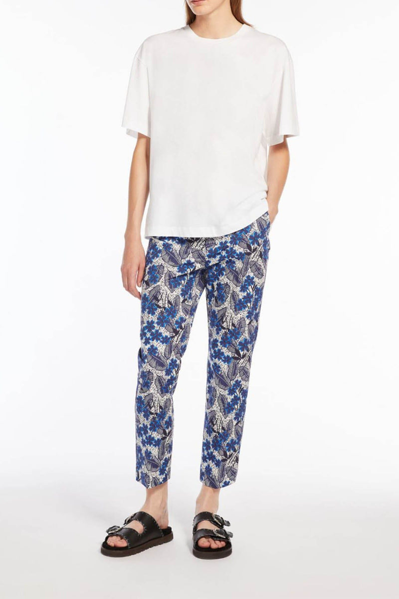 WEEKEND MAX MARA PANTALON CIGARETTE EN COTON IMPRIMÉ BLEUET