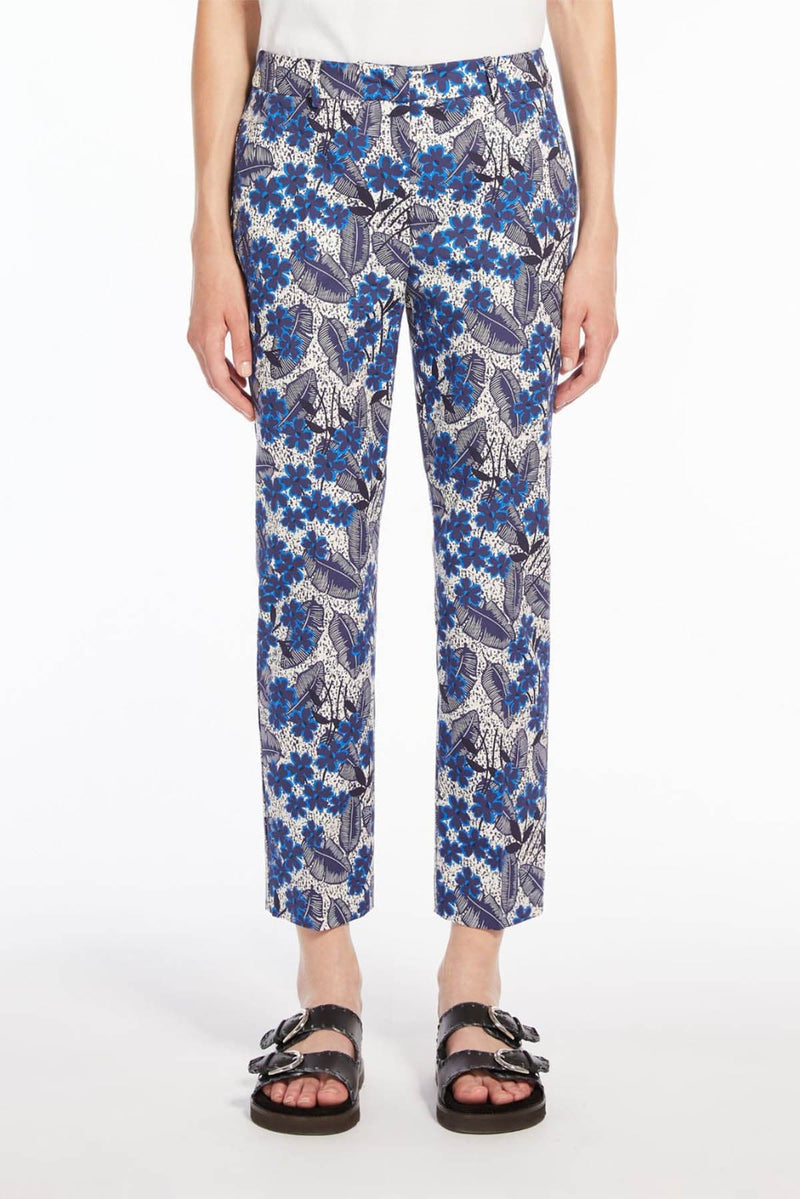 WEEKEND MAX MARA PANTALON CIGARETTE EN COTON IMPRIMÉ BLEUET