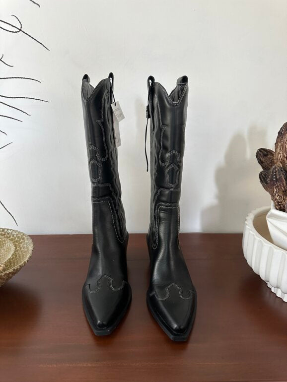 BOTTINES COW-BOY CUIR SURPIQÛRES