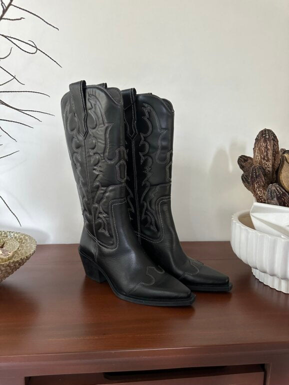 BOTTINES COW-BOY CUIR SURPIQÛRES