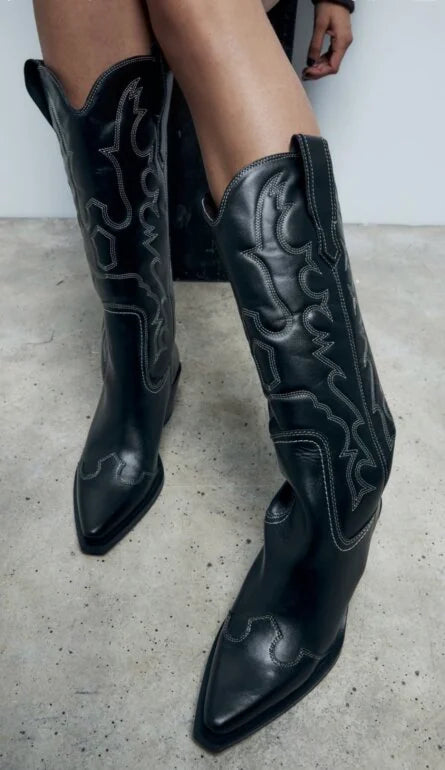 BOTTINES COW-BOY CUIR SURPIQÛRES