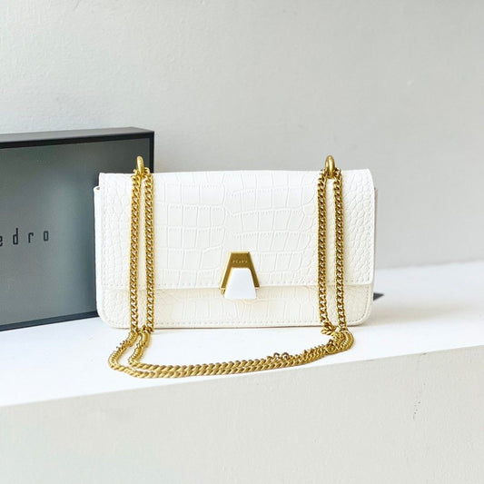 PEDRO Sac Croco Avec Chaîne Convertible - Écru