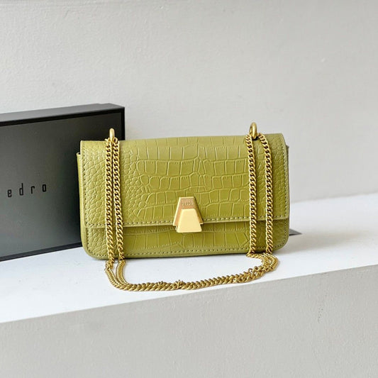 PEDRO Sac Croco Avec Chaîne Convertible - GREEN 💚