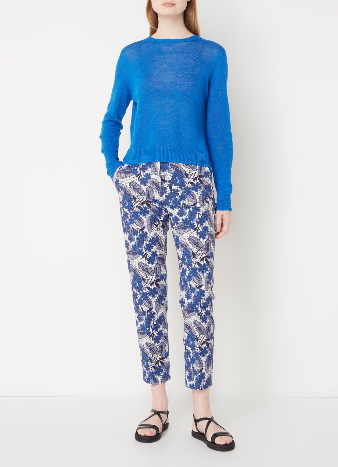 WEEKEND MAX MARA PANTALON CIGARETTE EN COTON IMPRIMÉ BLEUET