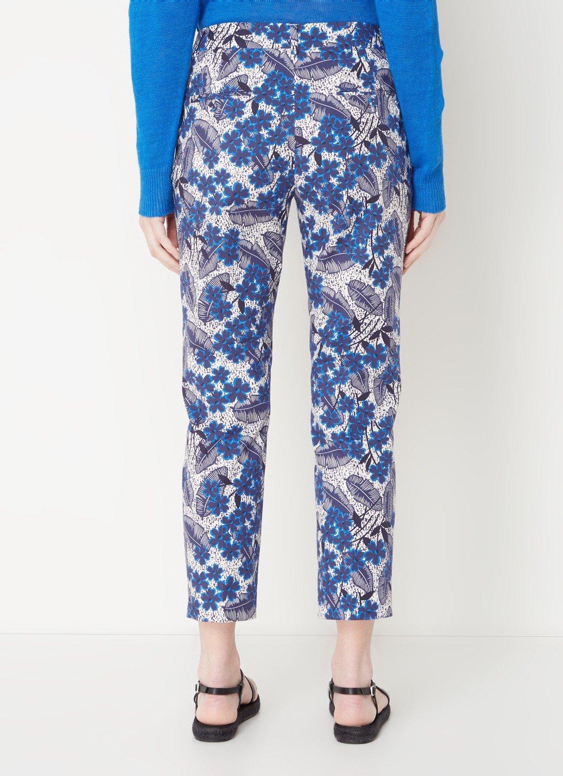 WEEKEND MAX MARA PANTALON CIGARETTE EN COTON IMPRIMÉ BLEUET