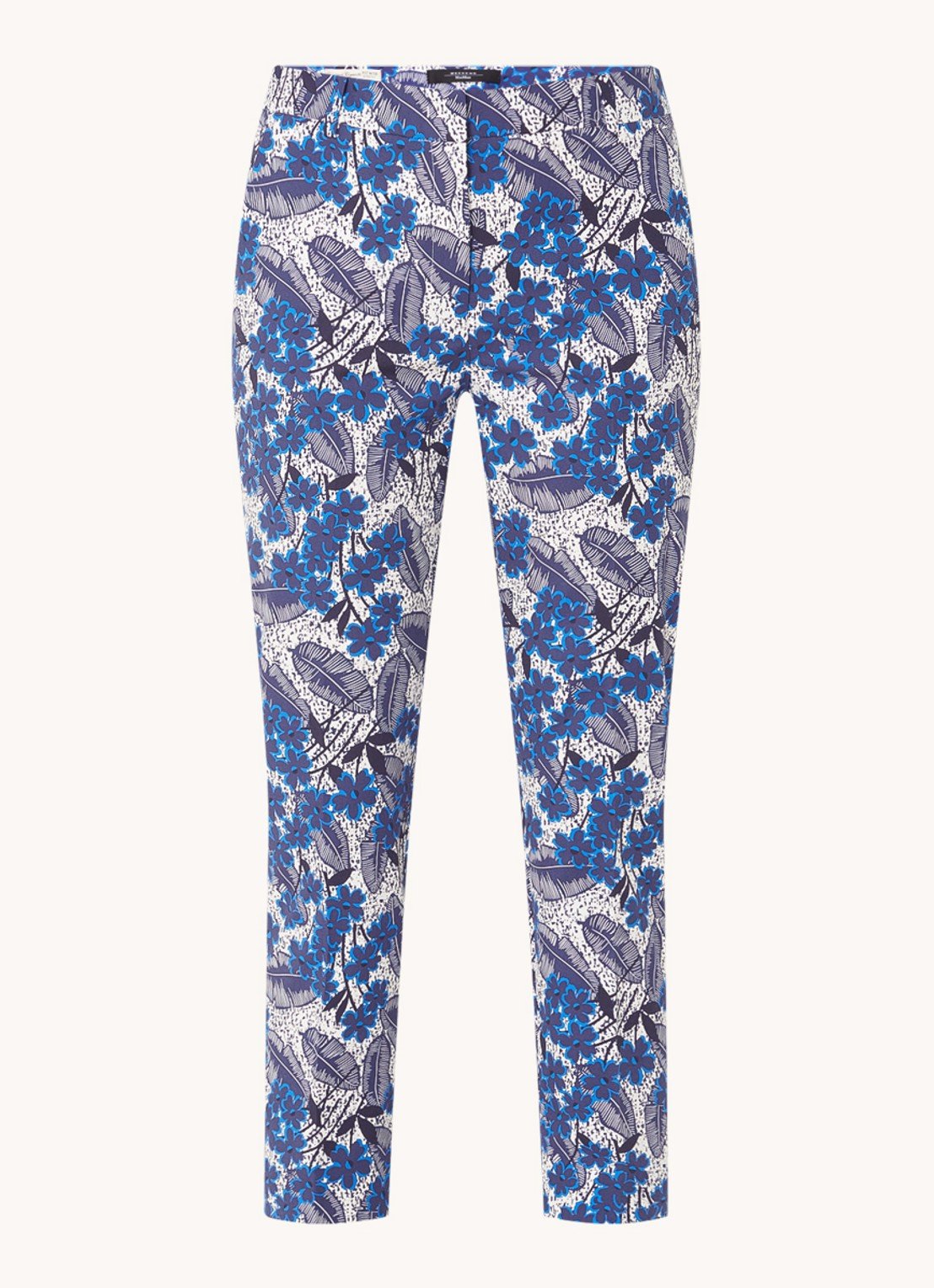 WEEKEND MAX MARA PANTALON CIGARETTE EN COTON IMPRIMÉ BLEUET