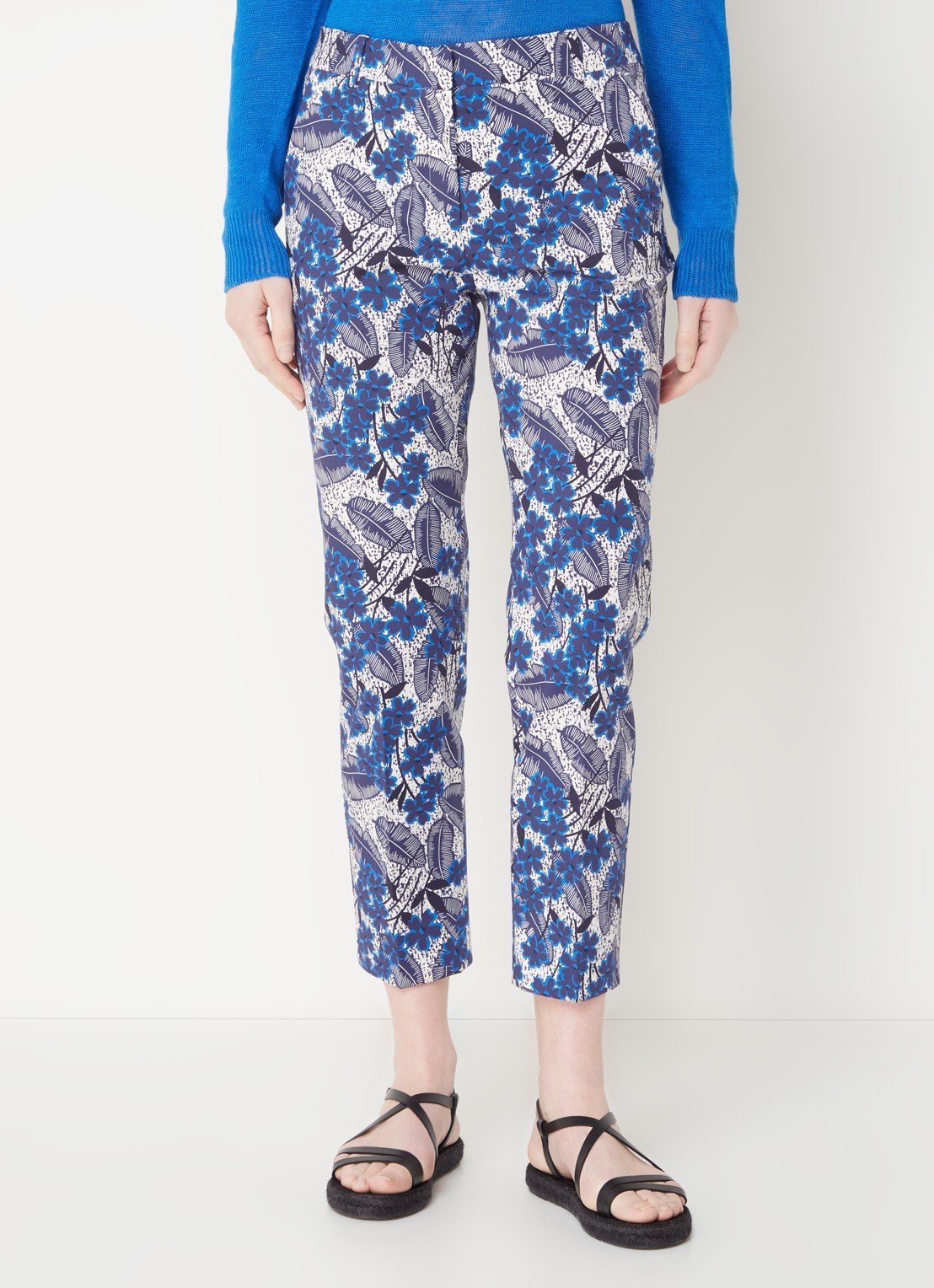 WEEKEND MAX MARA PANTALON CIGARETTE EN COTON IMPRIMÉ BLEUET