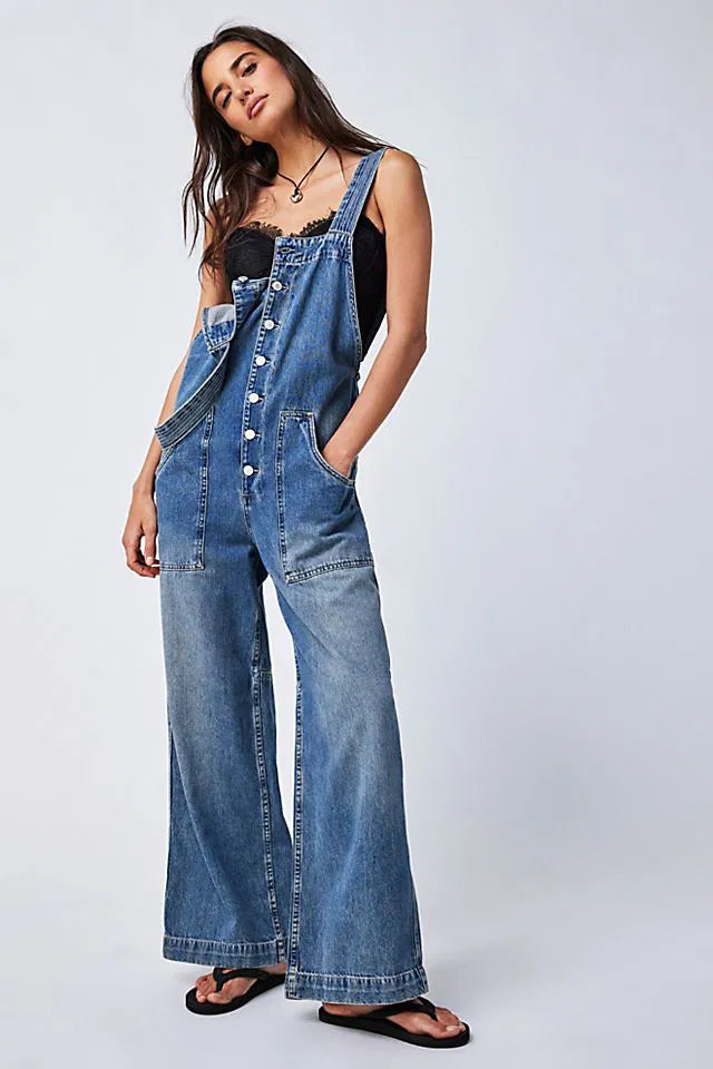 WOMEN'S WE THE FREE FIELDS OF FLOWERS WIDE-LEG OVERALLS IN FOLLOW YOUR HEART