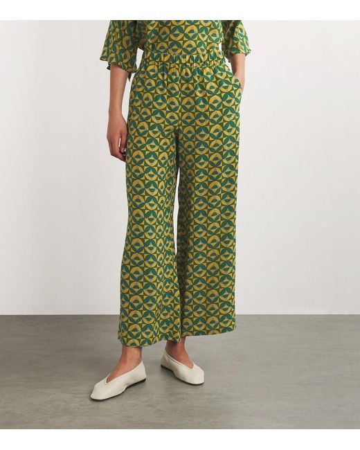 WEEKEND MAX MARA PANTALON CROPPED EN SOIE IMPRIMÉ GREEN