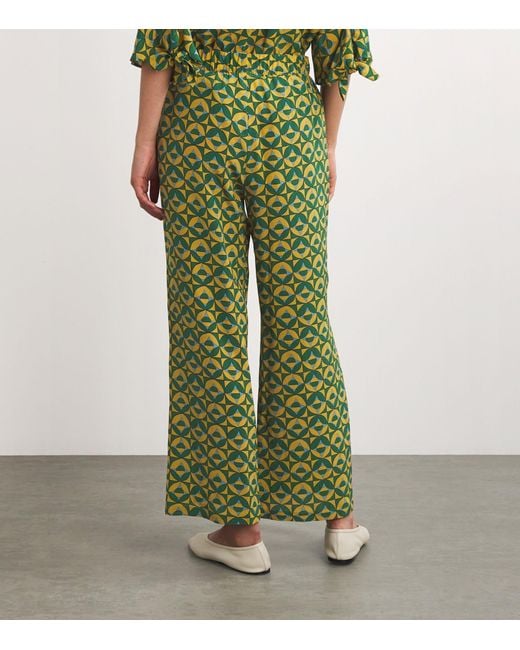 WEEKEND MAX MARA PANTALON CROPPED EN SOIE IMPRIMÉ GREEN